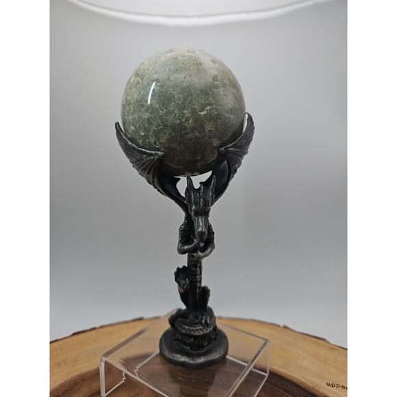 1lb 70mm Green Quartz W/Dragon Stand - Picture 4 of 15